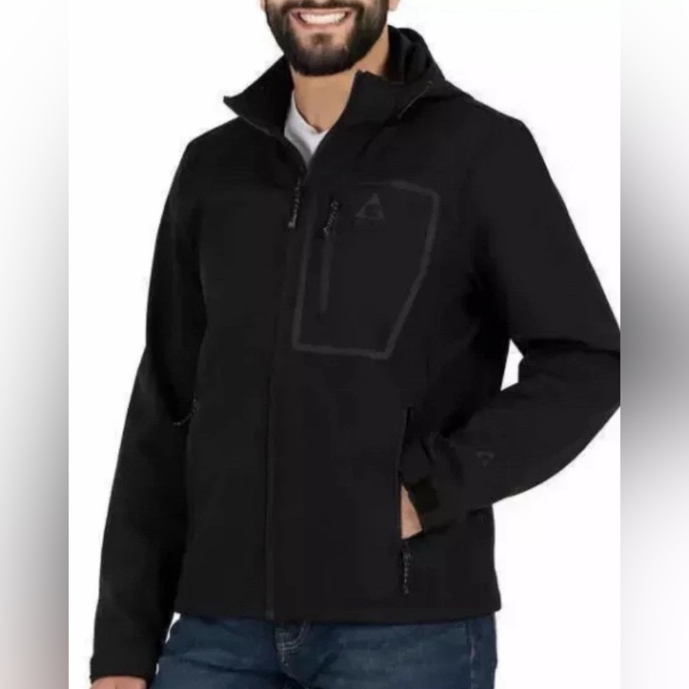 Gerry Men's Softshell Full Zip Jacket Black Large W/ Hoodie Water Resistant NWT